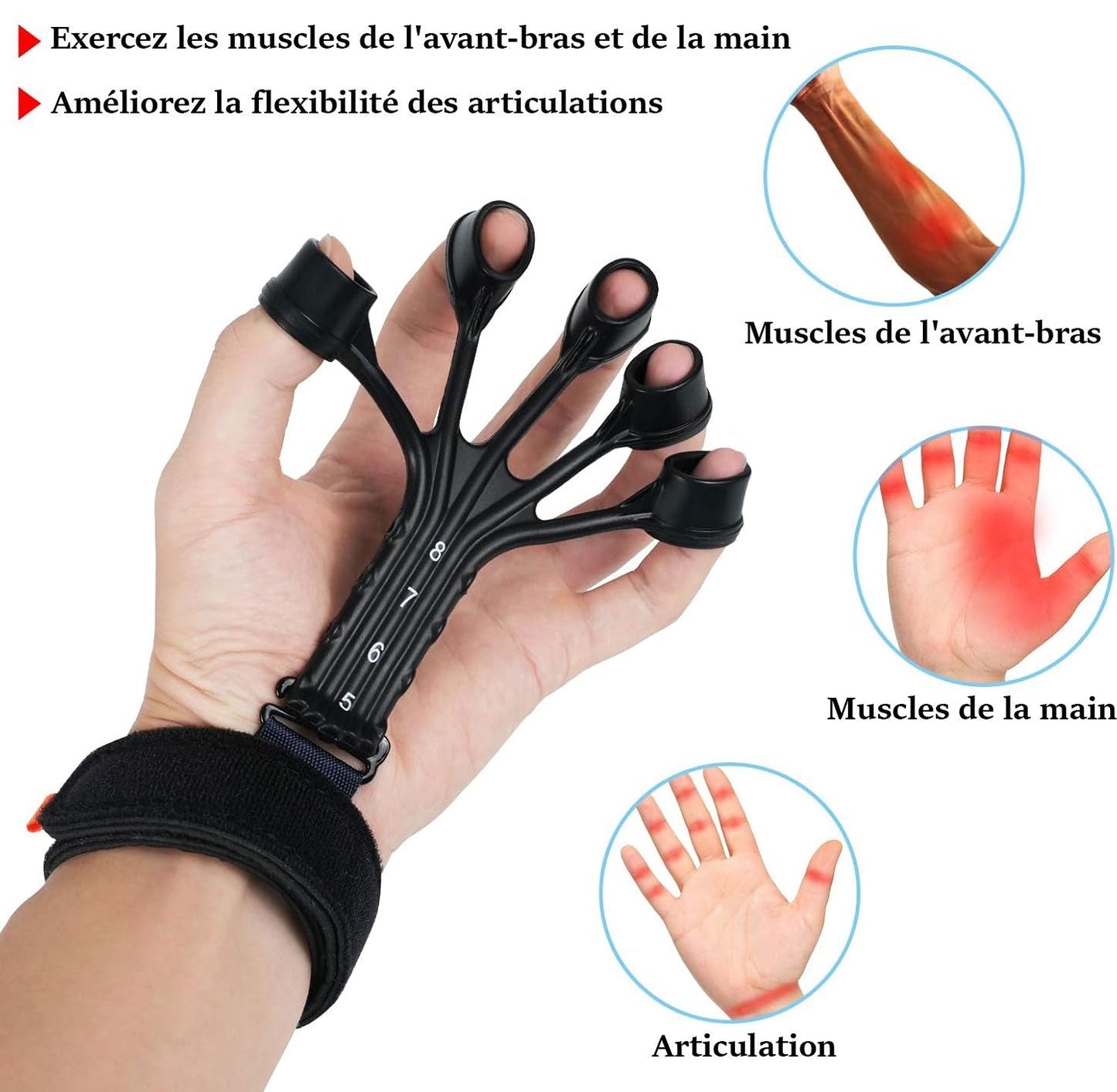 Exerciseur de Doigts avec Adjustable Poignet Bande