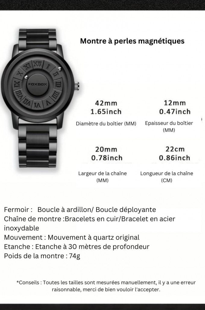 Montre Étanche À Perles Magnétiques Rotatives