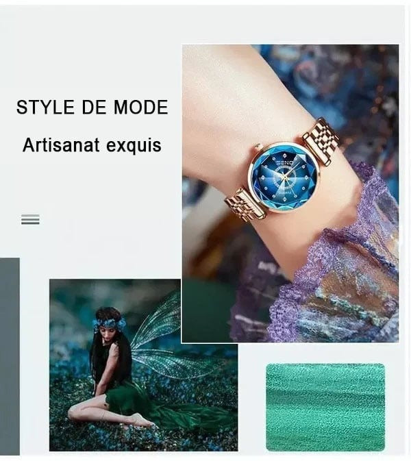 Montre en acier inoxydable pour femme avec motifs étoilés