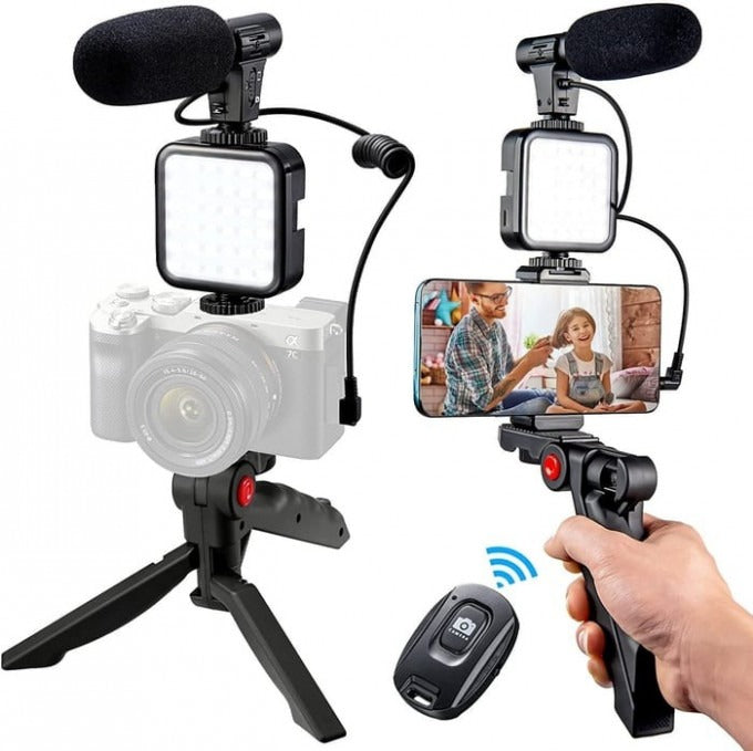 Kit de microphone vidéo professionnel avec trépied et lumière LED (PROMOTION -50%)